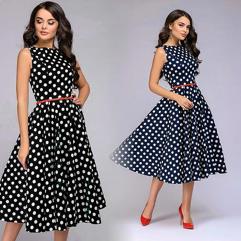 Summer Dress Dresses for Women High Waist Polka Dot Flowy A Line Swing Dress Spring Summer Casual Elegant
