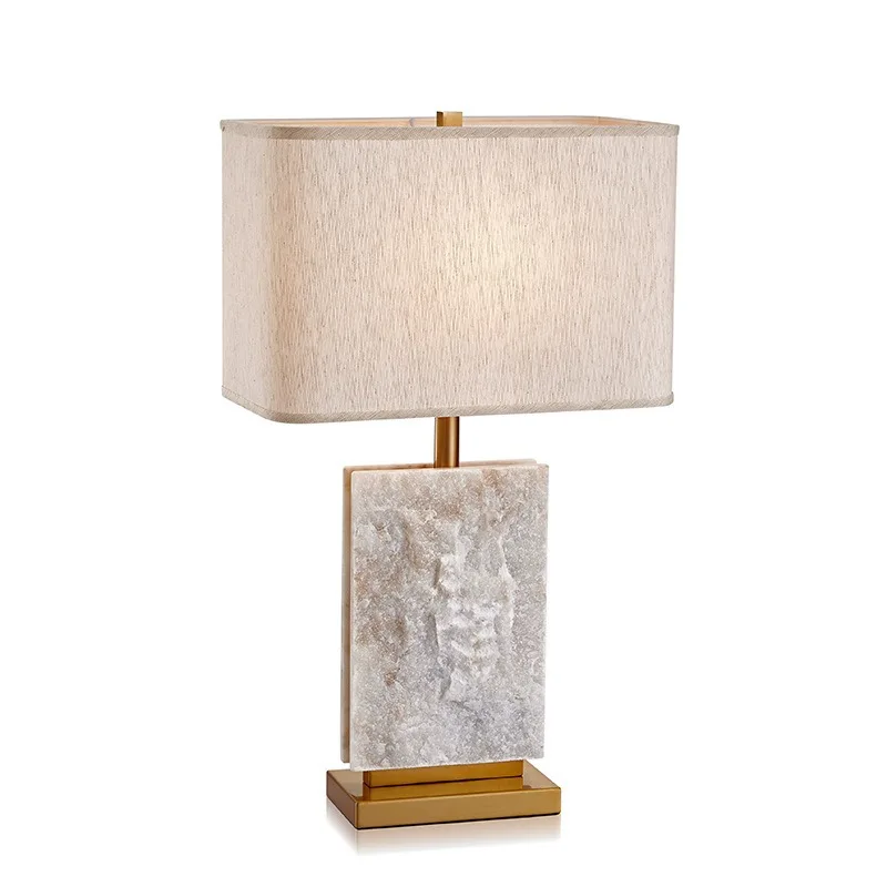 Simple white frosted marble fabric desk lamp Warm model room Living room Bedroom desk lamp