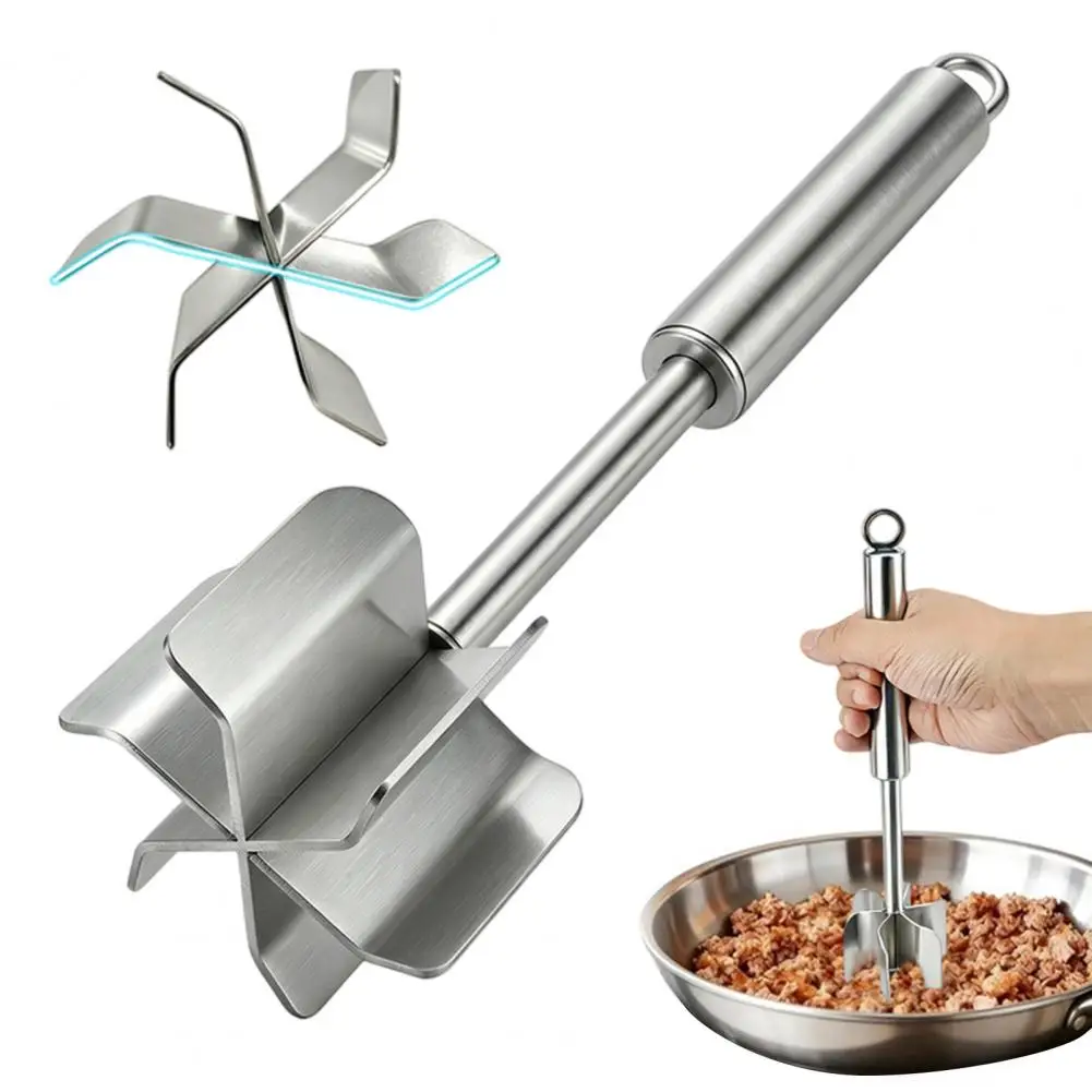 

Stainless Steel Kitchen Meat Masher with 6 Blades, Hamburger Masher for Turkey Chicken, Potato Masher & Food Processor