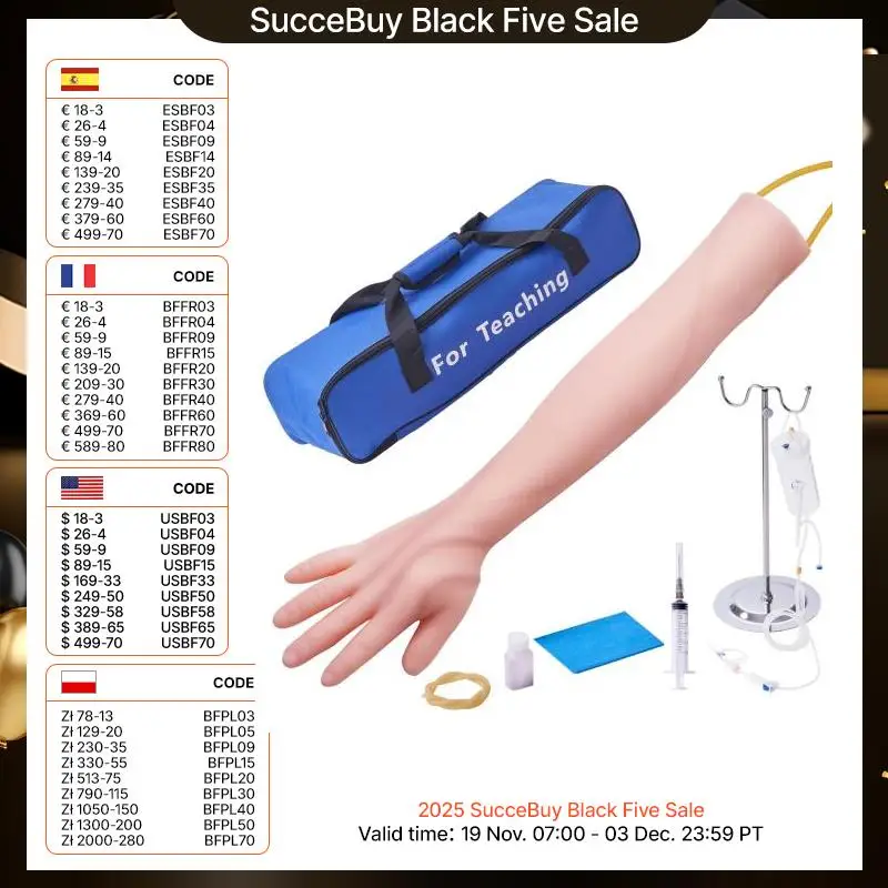 VEVOR Phlebotomy Practice Kit IV Venipuncture Intravenous Training Kit with Carrying Bag Practice IV Skills for Students