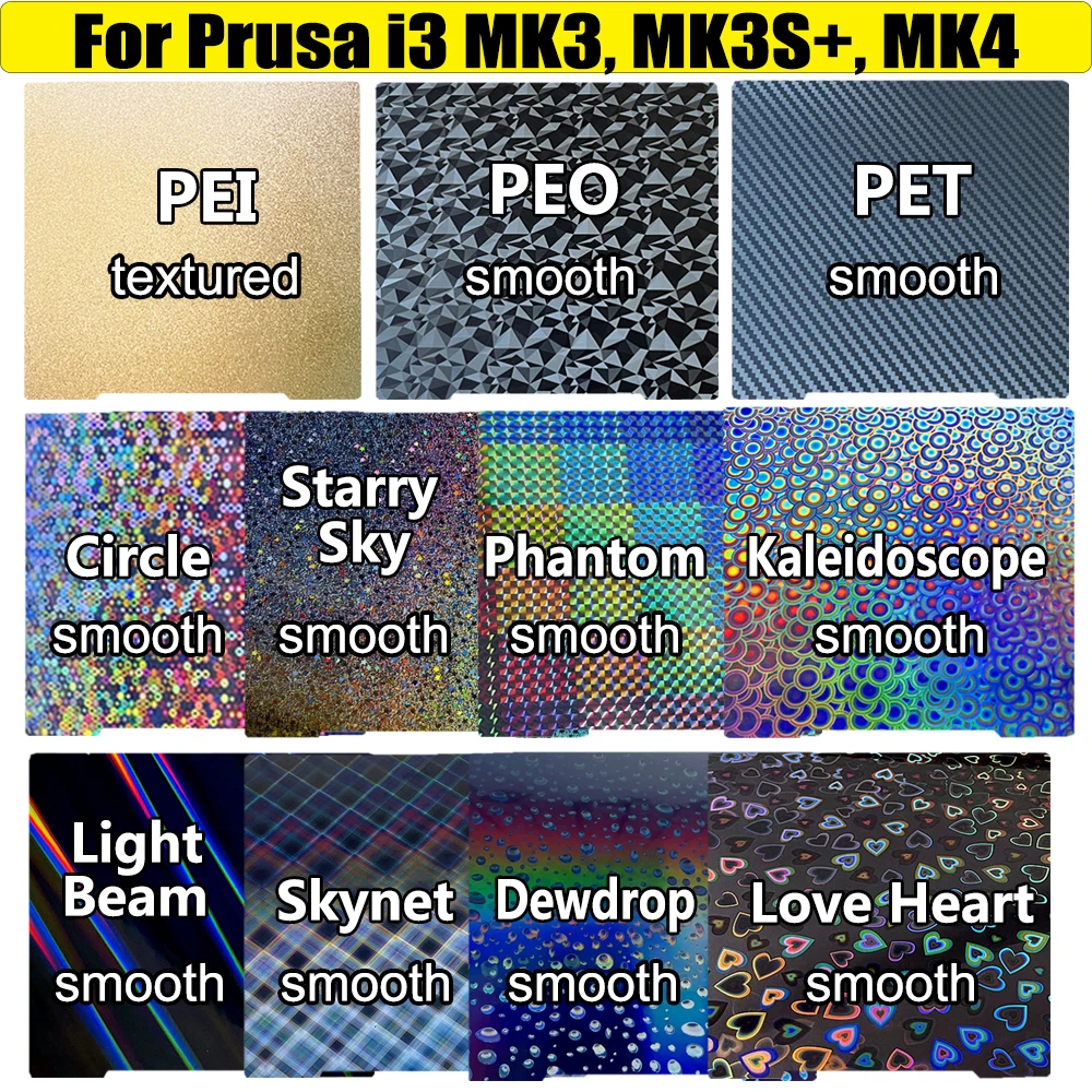 

MK3S PEI Shee PEO PET PEY MK4 Build Plate 241x254mm Spring Steel Sheet MK3 Double sided pei textured for Prusa i3 MK2.5S MK3S+
