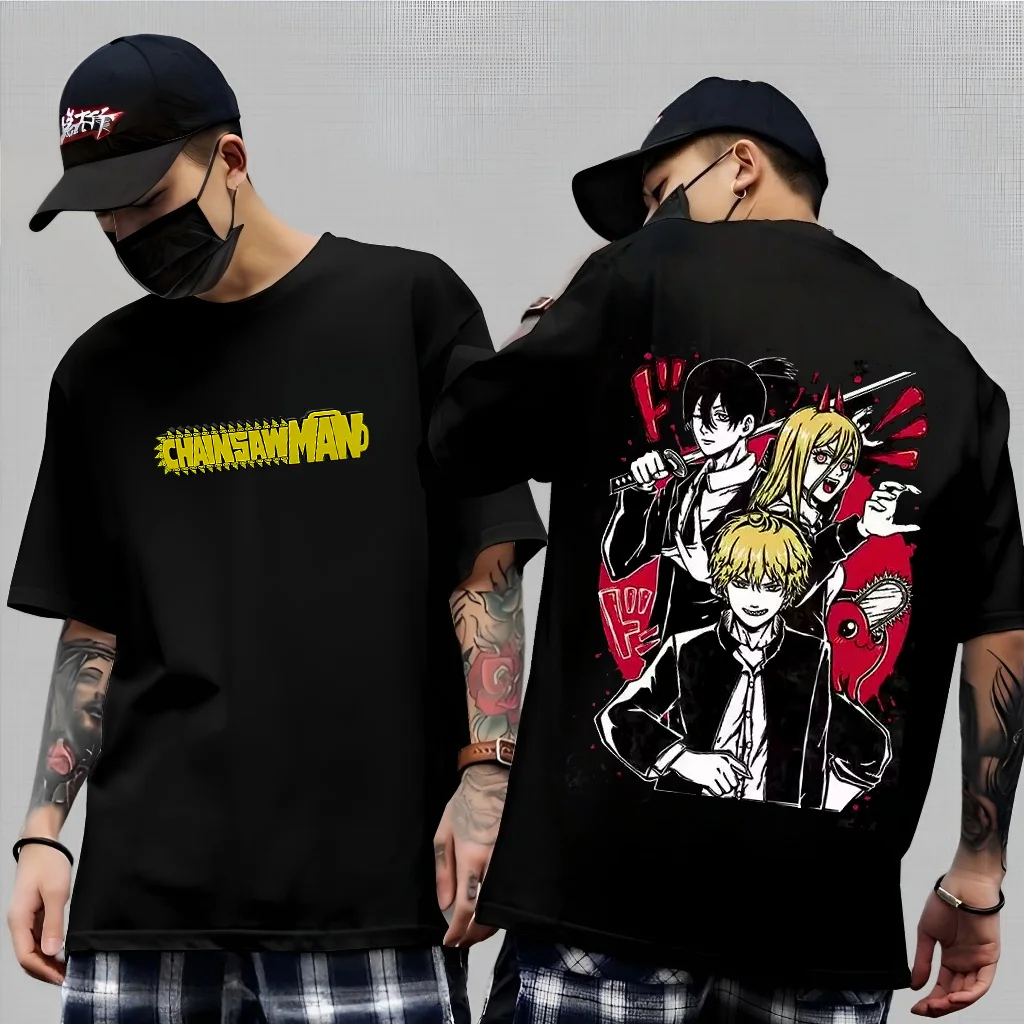 بالمنشار رجل انمي ياباني مطبوعة القطن الخالص تي شيرت الرجال والنساء عادية تنفس الصيف قصيرة الأكمام الشارع الشهير للجنسين #1
