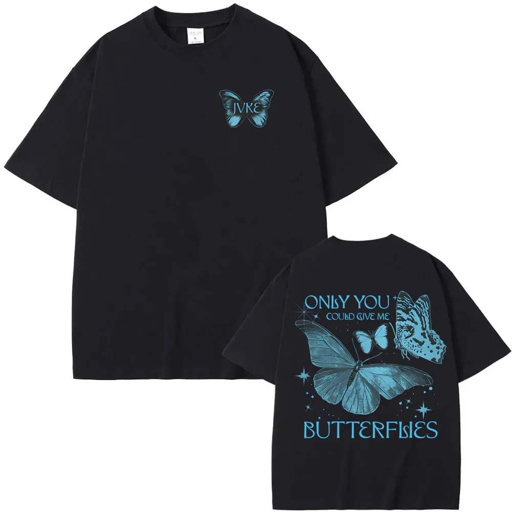 

Butterflies - Black T-Shirt 2025 Summer JVKE's Same Style Tee-shirt Harajuku High Quality 100%Cotton Graphic Printing Camisetas