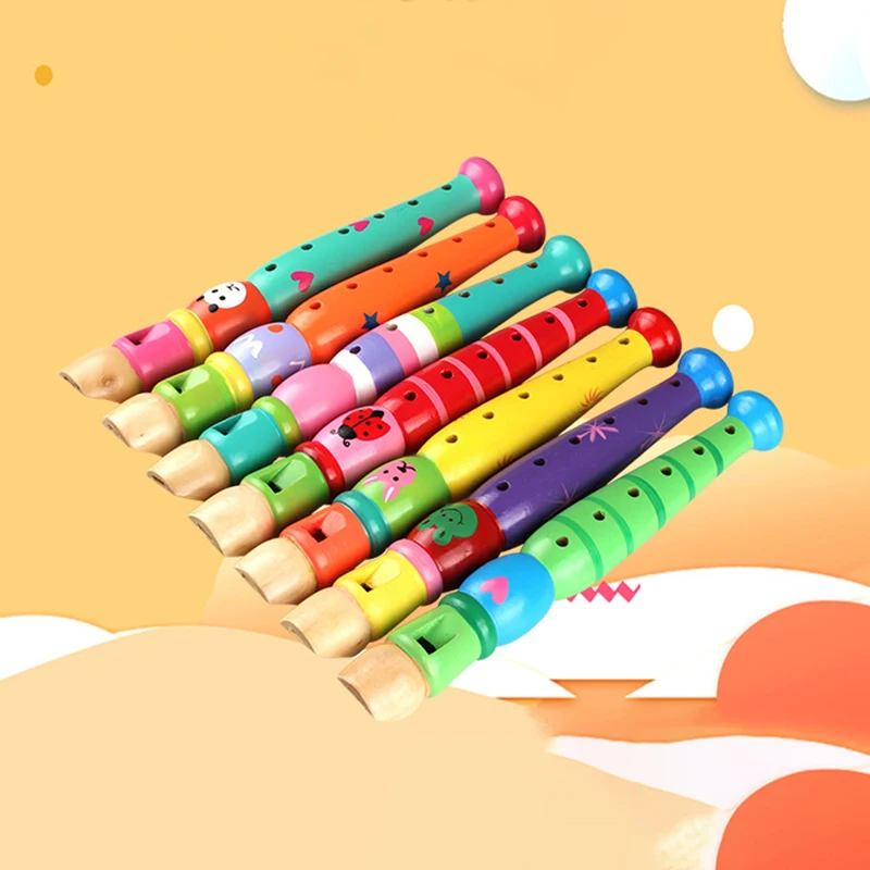 1Pc Wooden Cartoon Flute Children Clarinet 6-Hole Piccolo Baby Toys Musical Instrument Toys Early Education Enlightenment TMZ