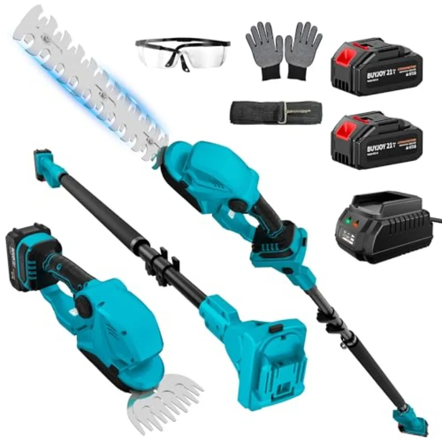 

4-in-1 Pole Hedge Trimmer Cordless Grass Shears for Garden/Lawn Use Aluminum Alloy Body Black/Gray Dual Blade Design with 2×4.0