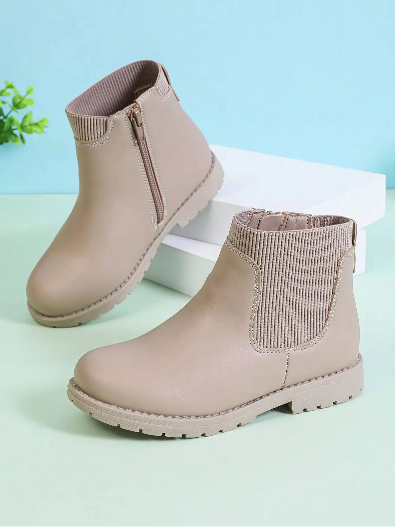 Kids Solid Chelsea Slip-on Short Rain Boots, Elastic Sock Mouth, Waterproof Non-slip Light Ankle Boots