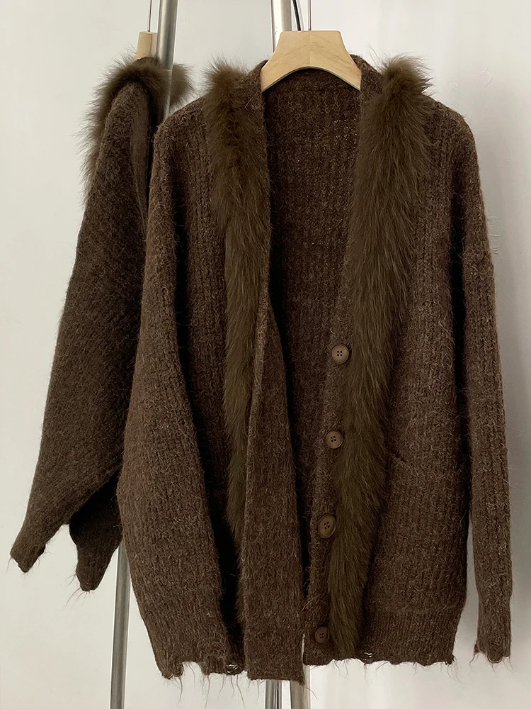 المرأة محبوك سترة طويلة الأكمام معطف جديد ربيع الخريف الحياكة الملابس الإناث موضة ريال فوكس الفراء سترة سترة #3