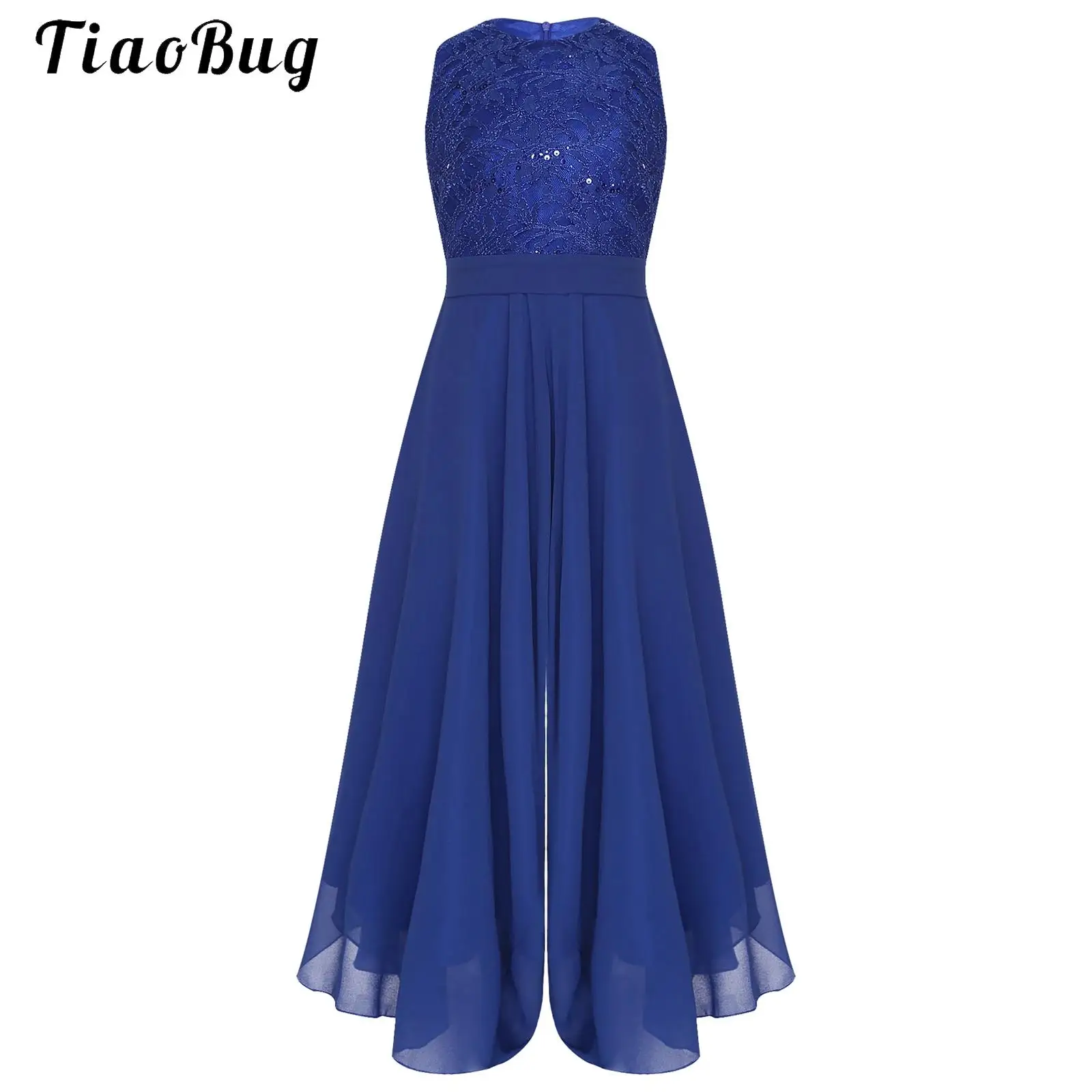 

Kids Girls Elegant Chiffon Bridesmaid Jumpsuit Floral Embroidery Sequin Party Rompers Dress Wedding Birthday Prom Pageant Gowns