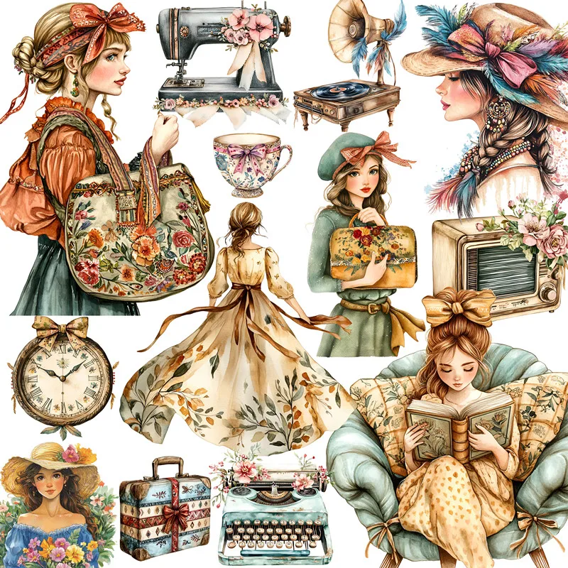 20Pcs/Pack Vintage Girl Sticker DIY Craft Scrapbooking Album Junk Journal Decorative Stickers