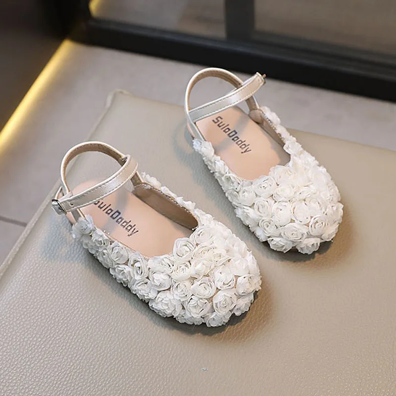 Fancy Lace Floral Slingback Sandals For Kids Brand Design Round Toe Rose Ballet Flats Child Wedding Flower Girl Shoes