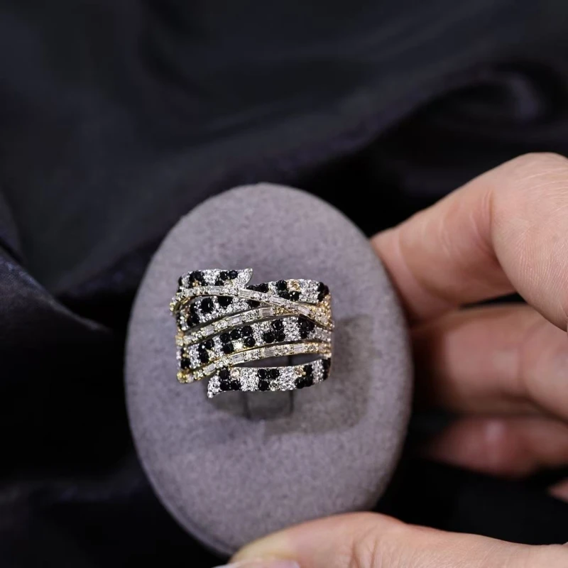 Bellux Leopard Pattern Multi Layer Full Diamond Rings European and American Fashion Full Body S925 Silver Light Luxury Fine Ring