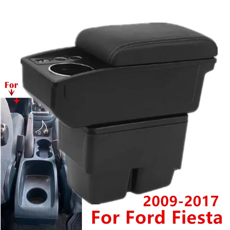 For Ford Fiesta Armrest box For Ford Fiesta MK7 Car Armrest double-layer Storage box 2009-2017 Interior Retrofit Car Accessories