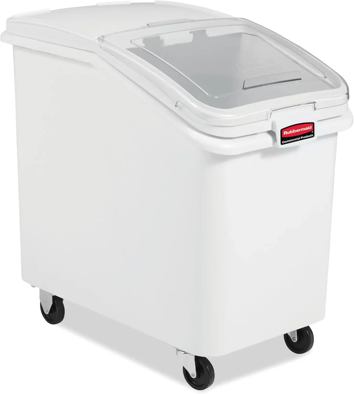 

Plastic Shelf Storage Ingredient Bin Scoop 600 Cup Capacity White Sliding Lid Container Wheels Kitchen Restaurant Food Organizat