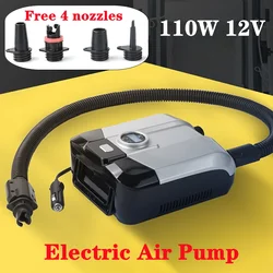 12V 110W Pump Electric Pump for Boat PVC Boat Pump Inflatable Air Pump Dual Stage for Outdoor Paddle Board  with 4 nozzles