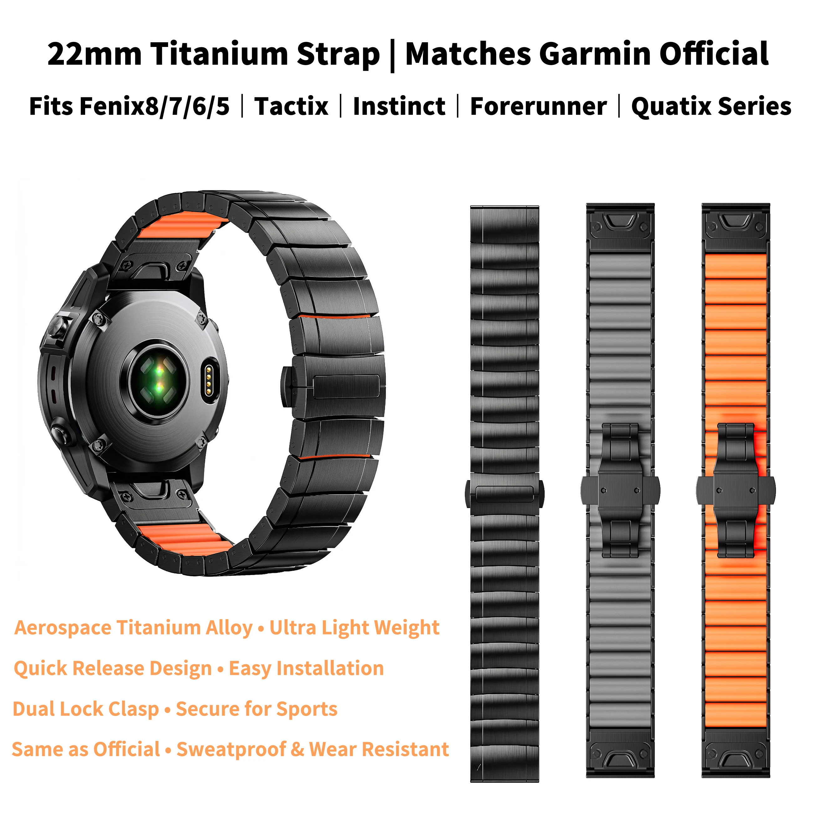 Official Same Style 22mm Two-Tone Titanium Alloy Band For Garmin Fenix8 7Pro 6 5Plus Tactix Instinct Forerunner Sports Strap