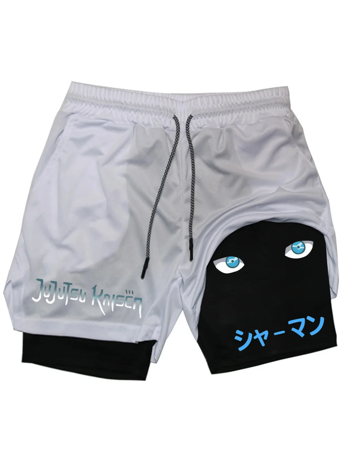 سراويل اللياقة البدنية للرجال مطبوعة 2 في 1 أداء رياضي قابل للتنفس Satoru Gojo شورت منشفة سروال تجريب سريع الجفاف