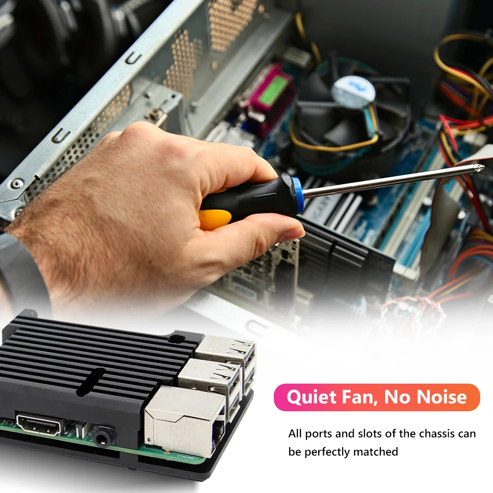 ["جراب لـ Raspberry Pi 3 موديل B B + حاوية ألومنيوم مع مروحة تبريد مزدوجة حاوية سوداء لـ RPI Raspberry Pi 3B / 3B +"]