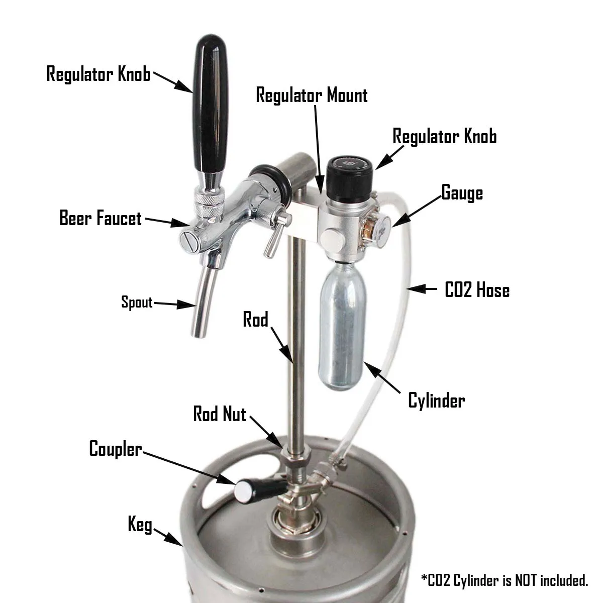 Complete Commercial Keg 12inch Rod Tapping System Flow Control Faucet S/D/A/G Coupler Brewer Mini Co2 Regulator with Bracket