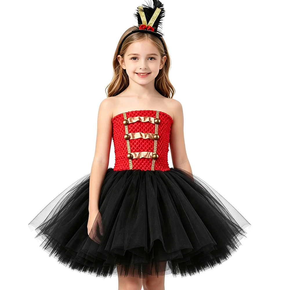 Circus Ringmaster Nutcracker Costume for Girls Black Red Greatest Showman Tulle Tutu Dress Kids Halloween Carnival Party Dresses