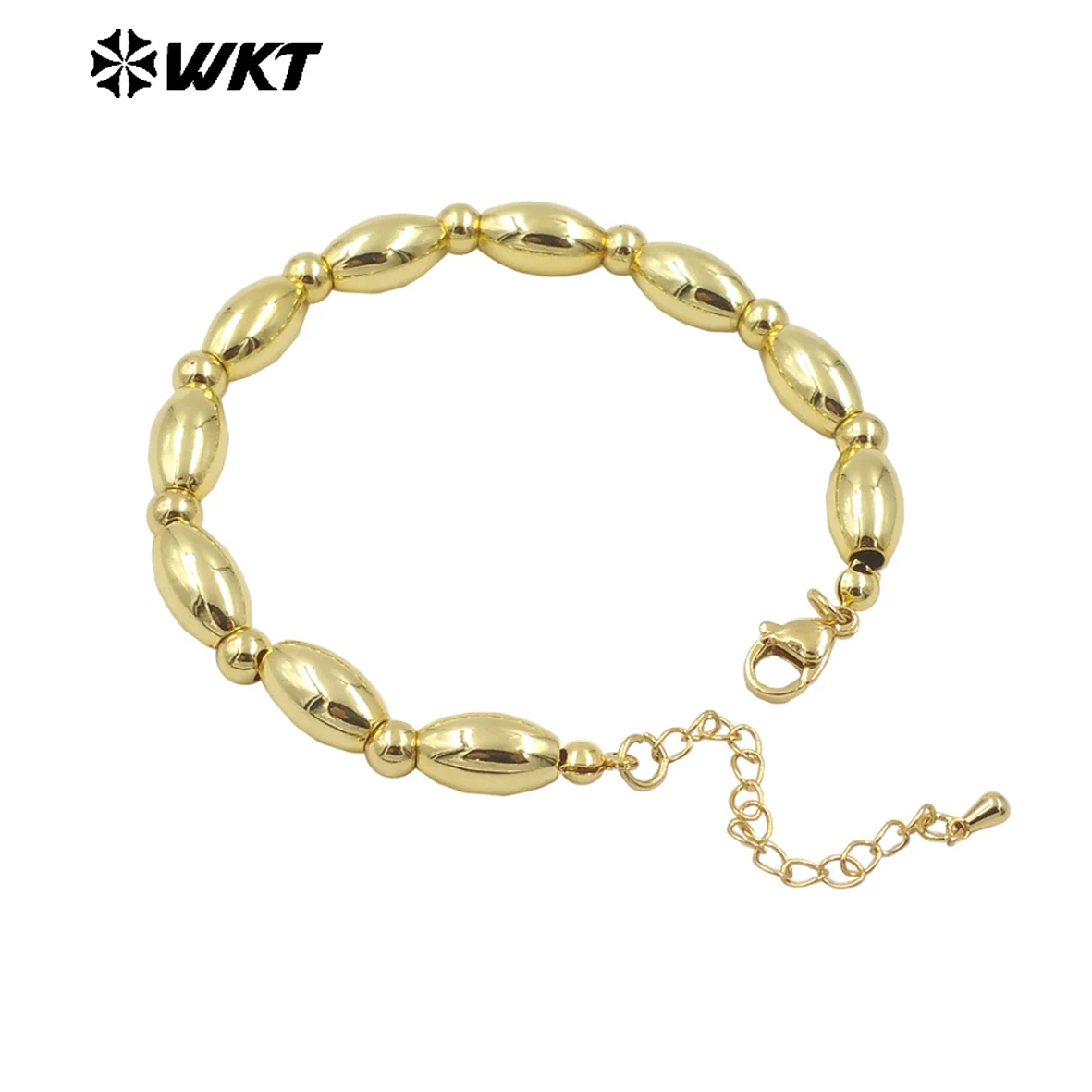 WT-JF349 Wholesale Fashion 18K Real Gold Plated Bullet shape Hand strand Made Beads Bracelet With Extend Chain 10PCS