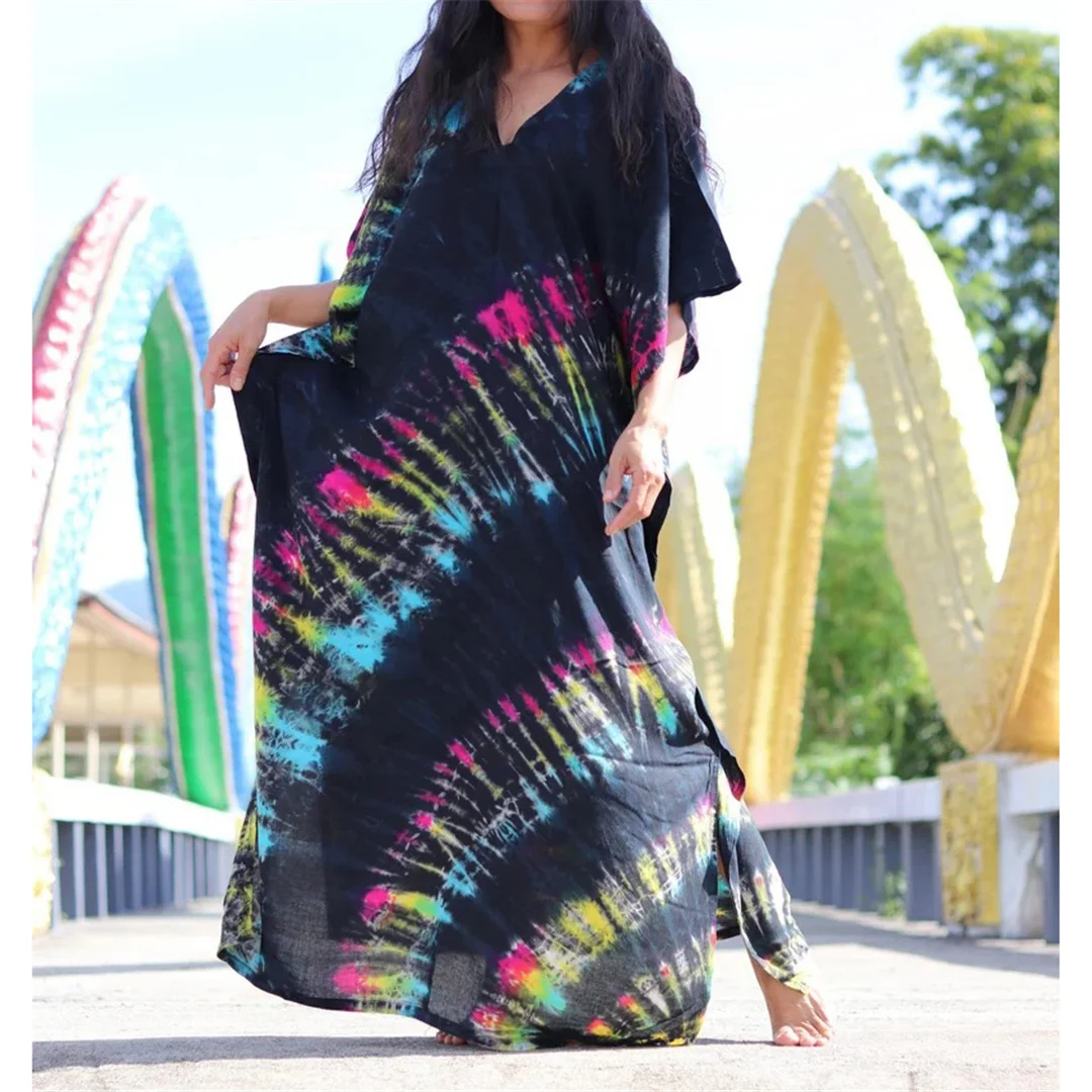 30 Farben, V-Ausschnitt, bedrucktes, farbenfrohes Batik-Tunika-Strandkleid, Strandkleid, Strandmode, Damen, V4477 – Detail 19