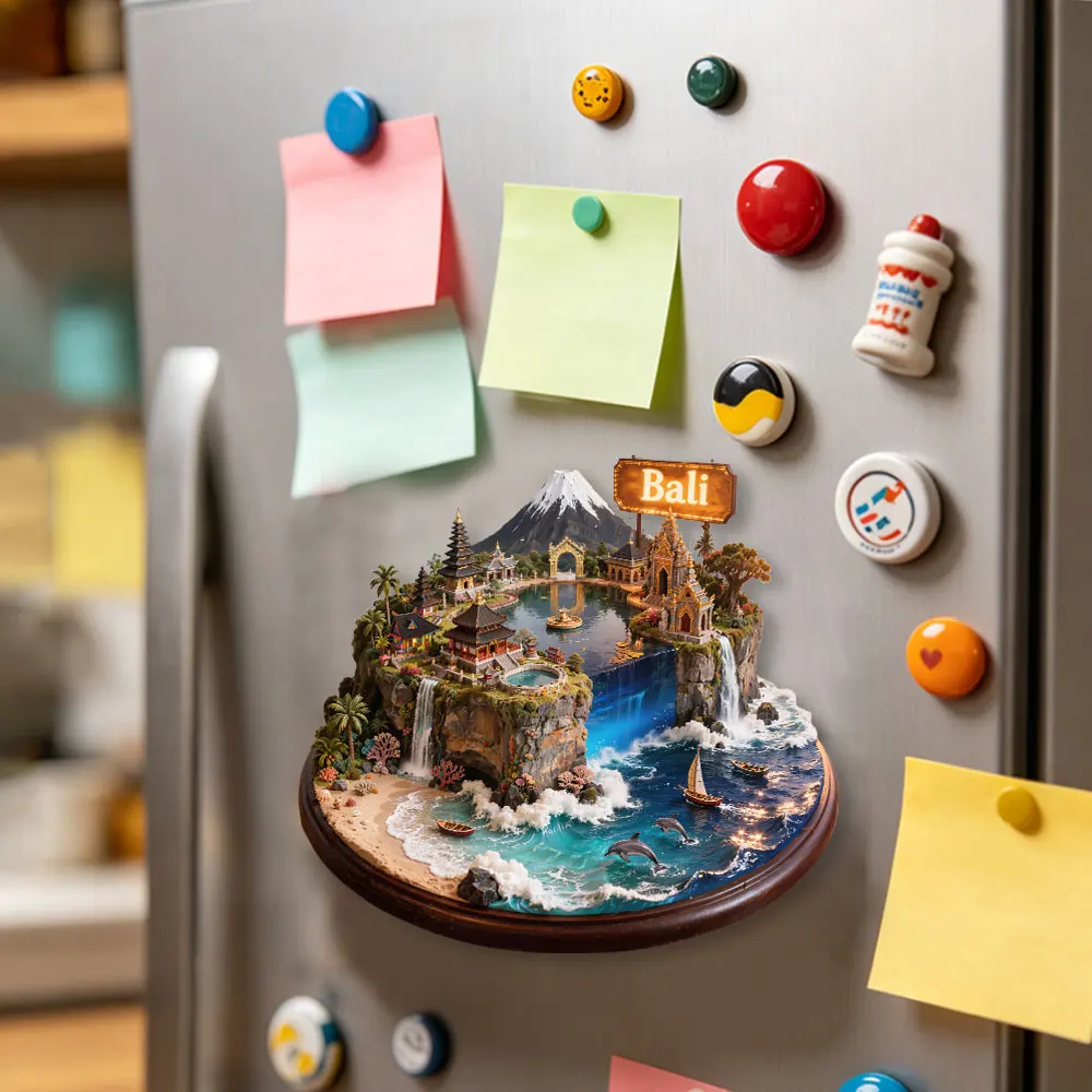 Bali Island Metal  Fridge Magnet3D Embossed Travel Area Souvenir Durable Creative Home Decoration Gift for Kitchen Landscape