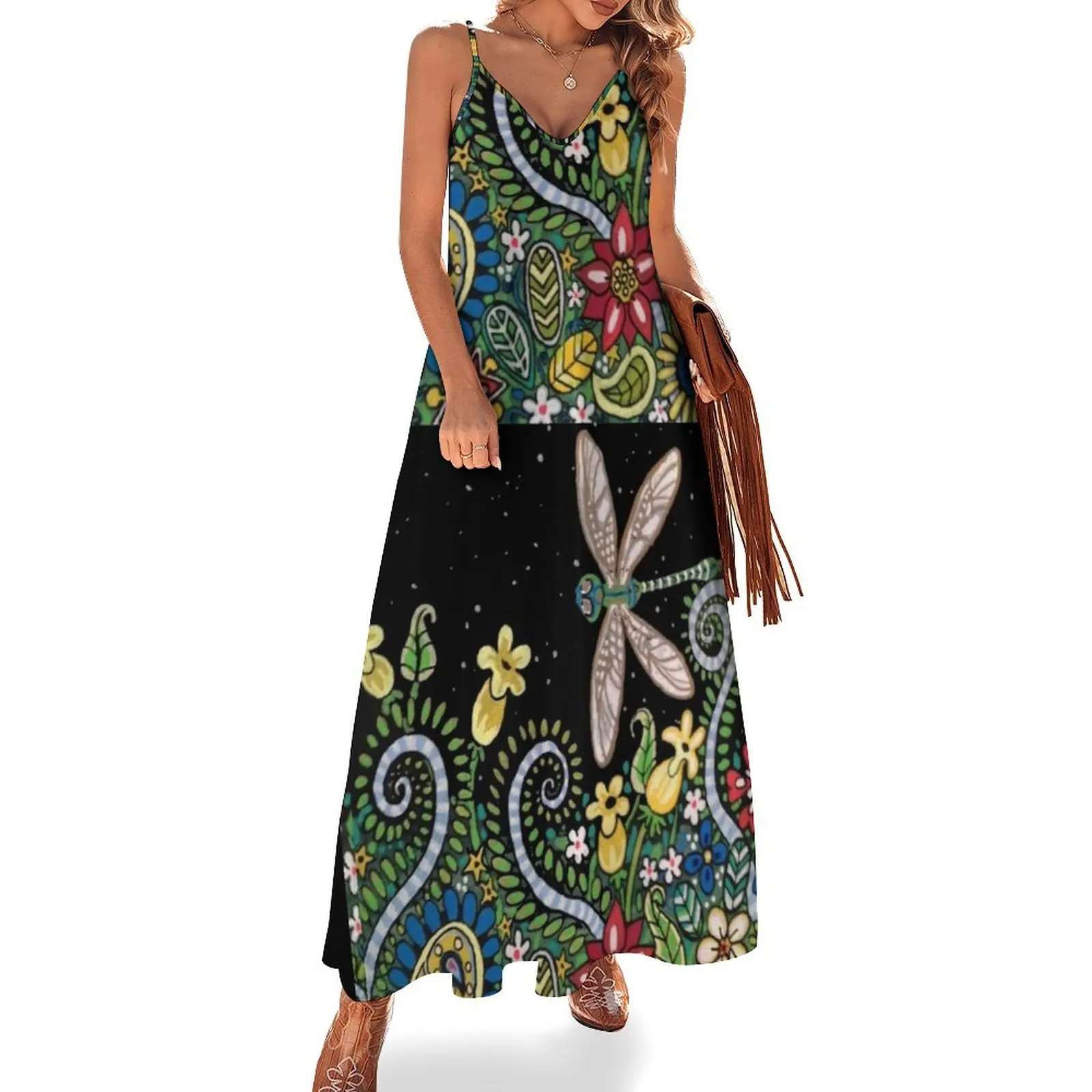 

Dragonfly in Alice's Garden Sleeveless Dress Long dress loose women's dress