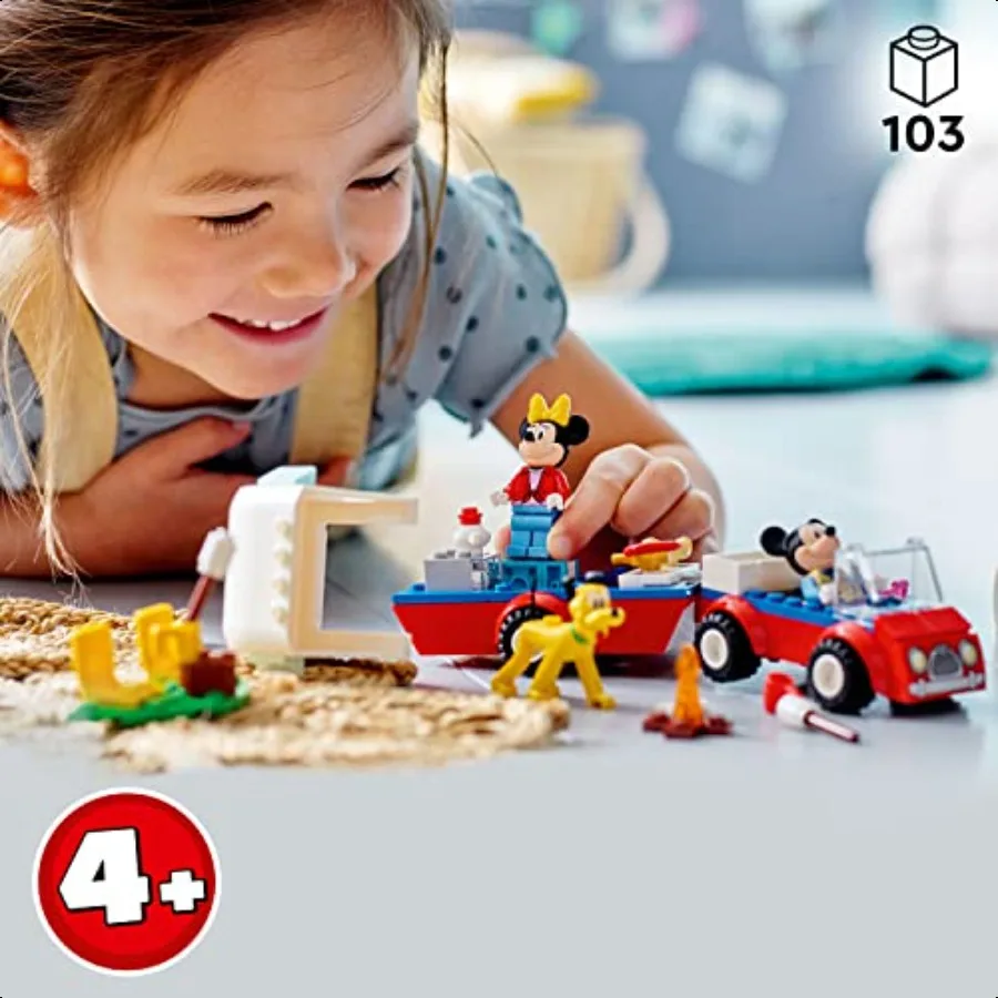 Jouet de construction de voyage de Camping de souris et de Minnie Mouse 10777 avec figurine de voiture de camping-car pour 4 ans et plus