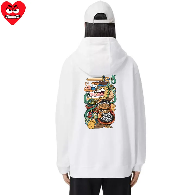 Break Egg Women Zipper Hoodie Cotton Cartoon  Heart Embroidered Dragon Pattern Printed Pocket Loose Wool Autumn Casual Hoodie