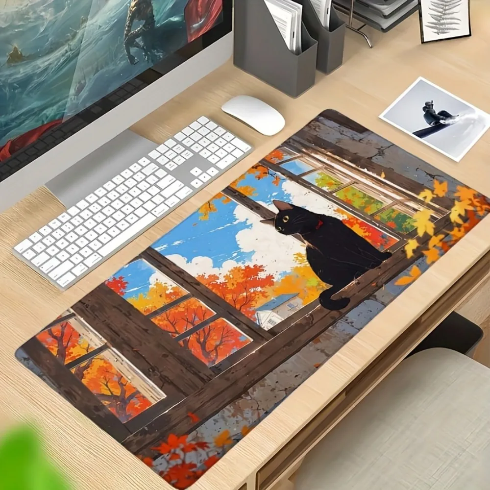 

XXL Maple Leaf cat pattern designed mouse pad, anti-slip rubber base, durable, suitable for office and game use, high quality