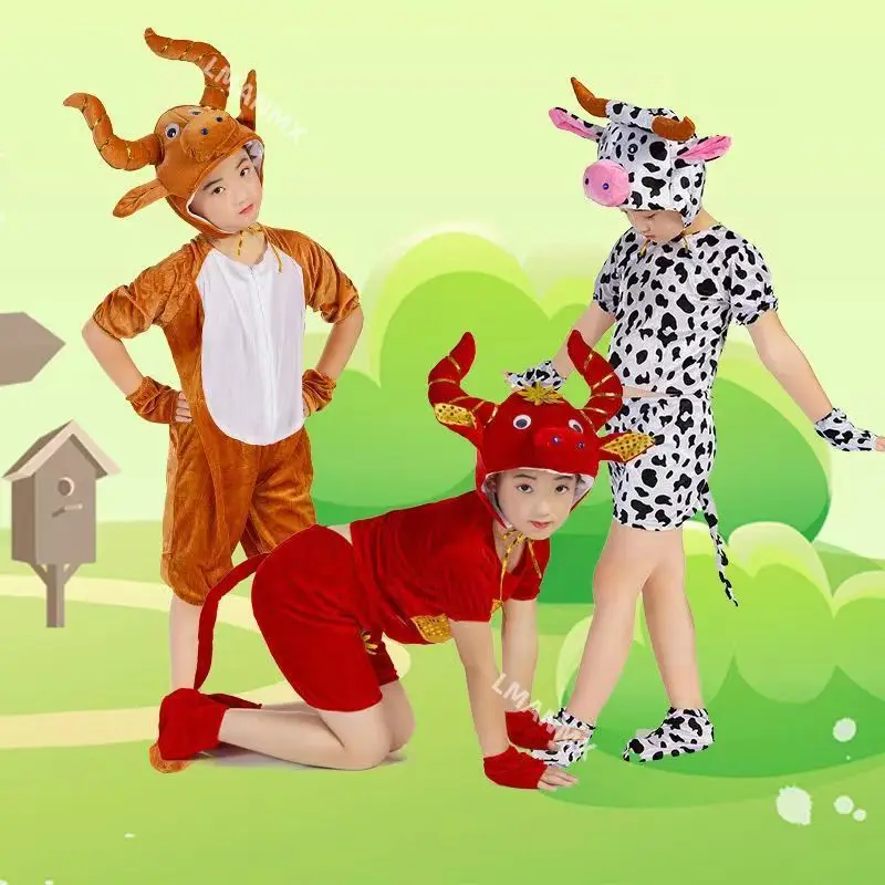 

Children's Party Cosplay bull Costumes Animal Kids Performance Suits Cow Role-playing Clothing Cattle Jumpsuits Velour Fabric