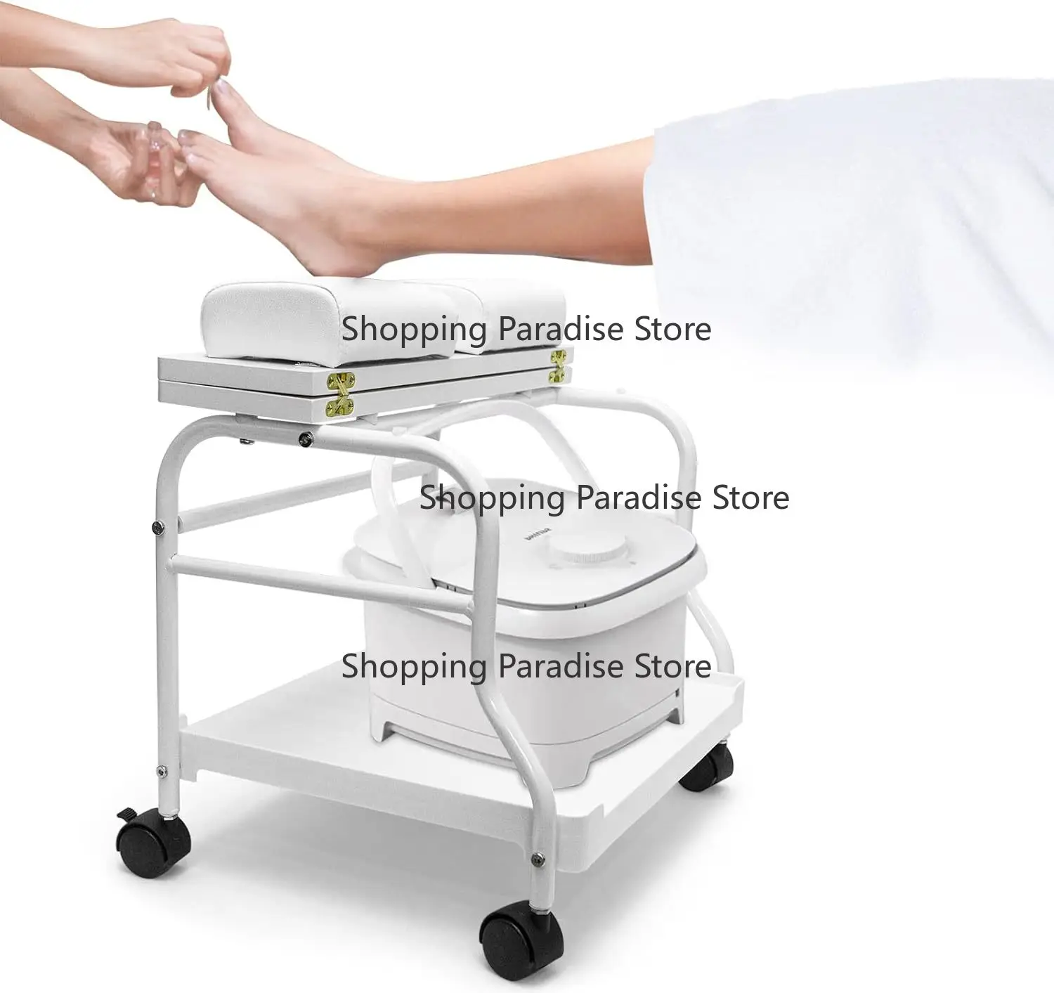 Manicure Foot Bath Tool Cart Pedicure Chair Salon Foot Massage Station with 3 Shelves Trolley for Esthetician Pedicure Spa