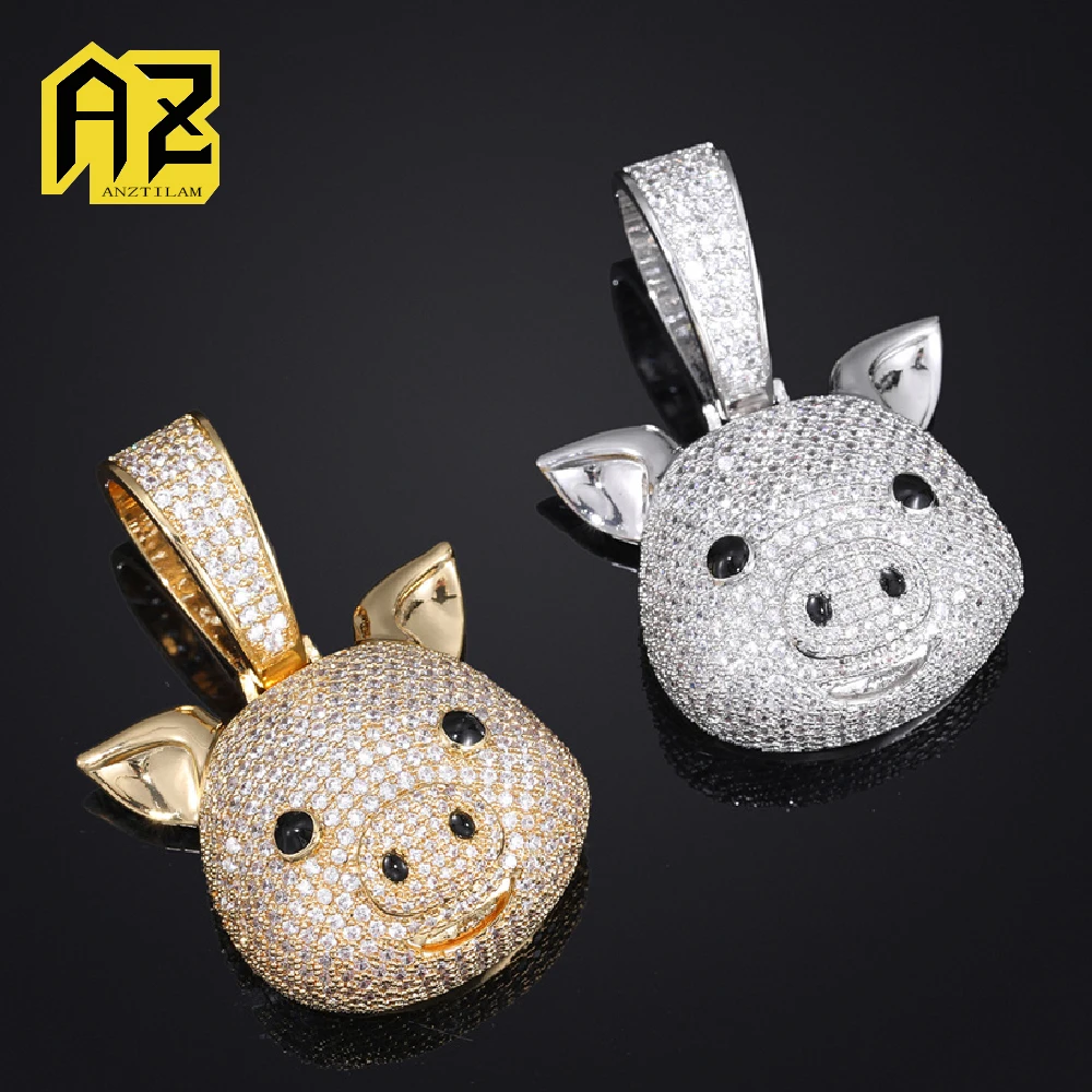 

Anztilam Ins Pig Iced Out Pendant with Long Link Chain Necklaces for Women Men Hip Hop Jewelry Free Shipping