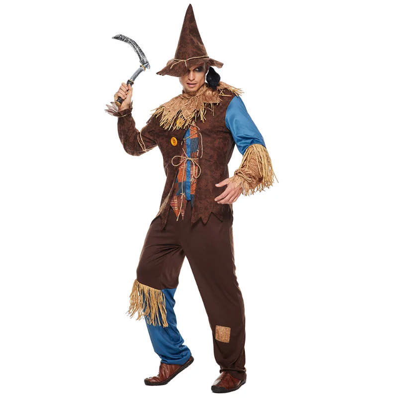 Costume da spaventapasseri diabolico da uomo Deluxe adulto spaventoso Halloween paglia mago vestito carnevale pasqua Purim Fancy Dress