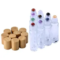 10pcs Essential Oil Chakela Gemstone Roller Bottles 10ML 10 Pcs with Bamboo Lids for Aromatherapy Perfumes and Lip Balms