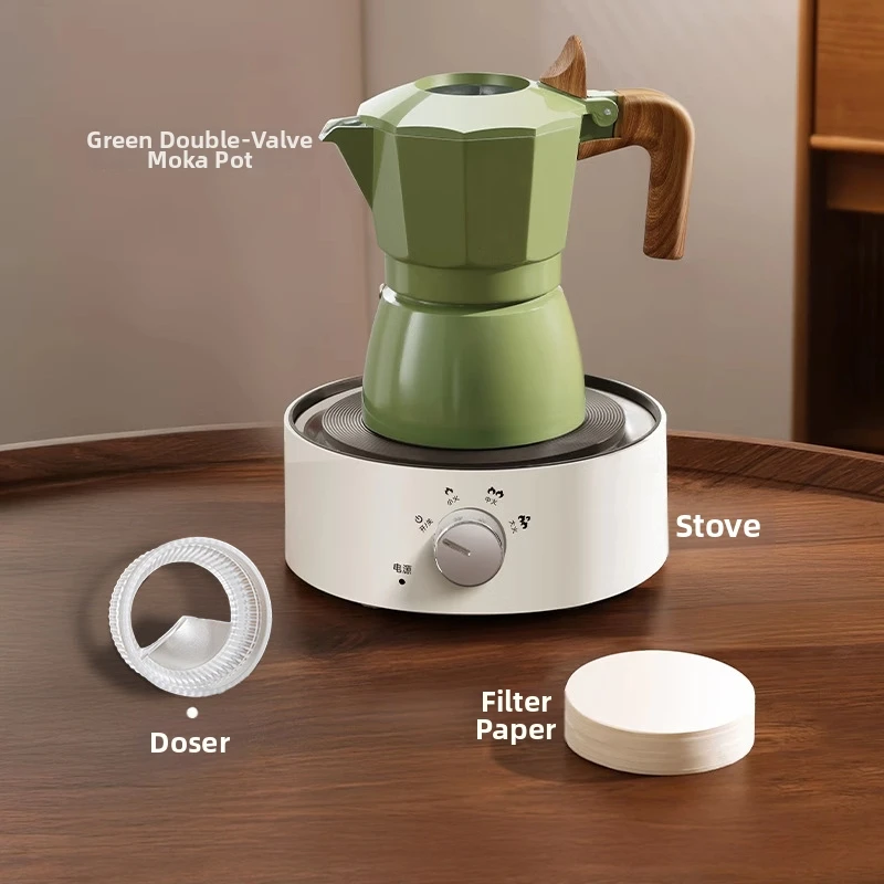 

Aluminum Alloy Double Valve Moka Pot Espresso Maker for Camping For Stovetop Electric Induction Cooker Travel Coffee Brewing