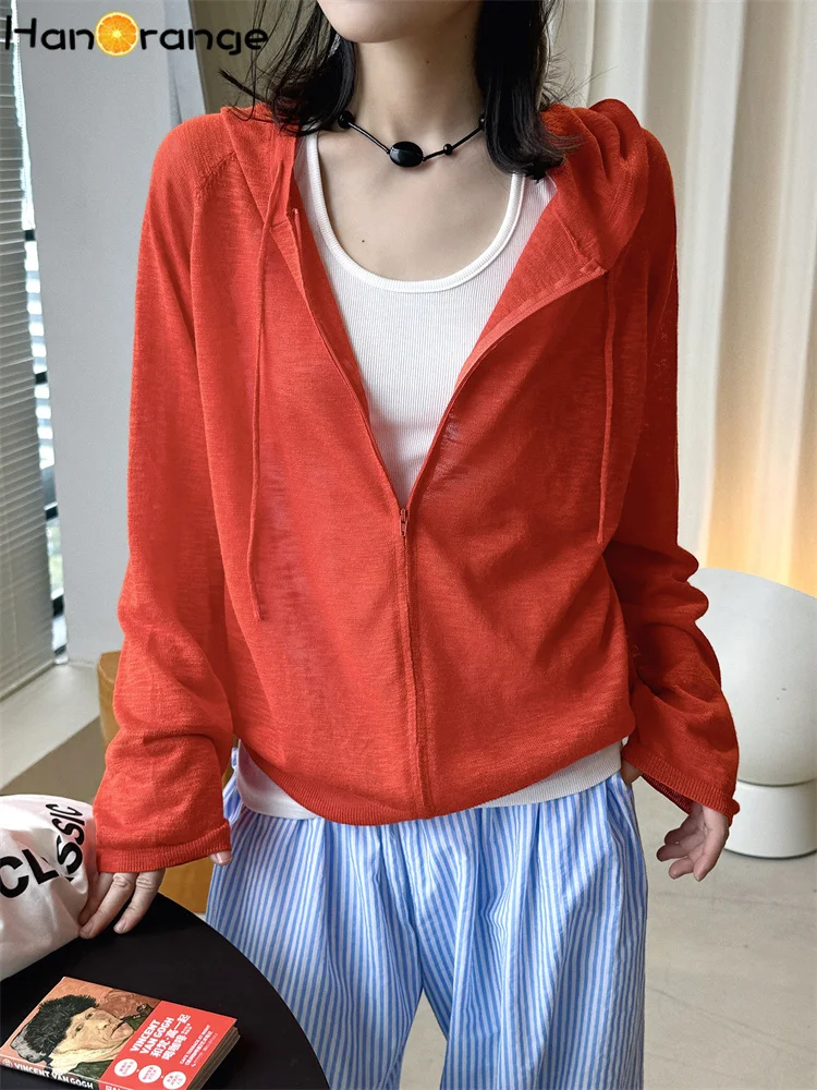 

HanOrange 2026 Summer Lazy Zipper Hoodie Women Lightweight Cardigan Sunscreen Hooded Top Light Gray/Blue/Navy Blue/Red