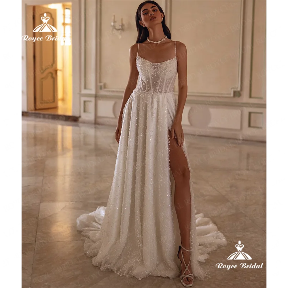 

Roycebridal Boat Neck A Line Wedding Dress 2025 Tulle Side Slit Court Train Wedding Gown Customizedvestidos de novia bodaفساتين