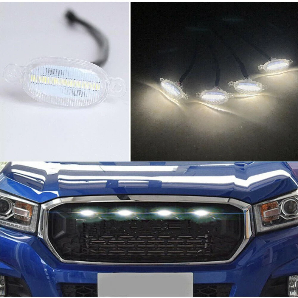 

One Set (4pcs) White Clear Universal Raptor F150 Car Accesories Front Grille LED Lamp Day Running Light