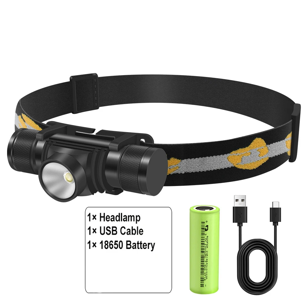 BORUiT LED-Mini-Stirnlampe, leistungsstarker 2000 lm-Scheinwerfer, 18650, wiederaufladbarer Kopf, wasserdichte Taschenlampe, Camping, Jagd, Beleuchtung