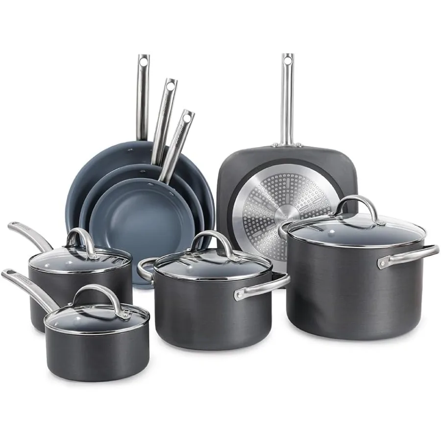 

12Piece Ceramic Hard Anodized Aluminum Cookware Set with Ceramic NonStick Coating for HighPerformance Cooking Durable and Even