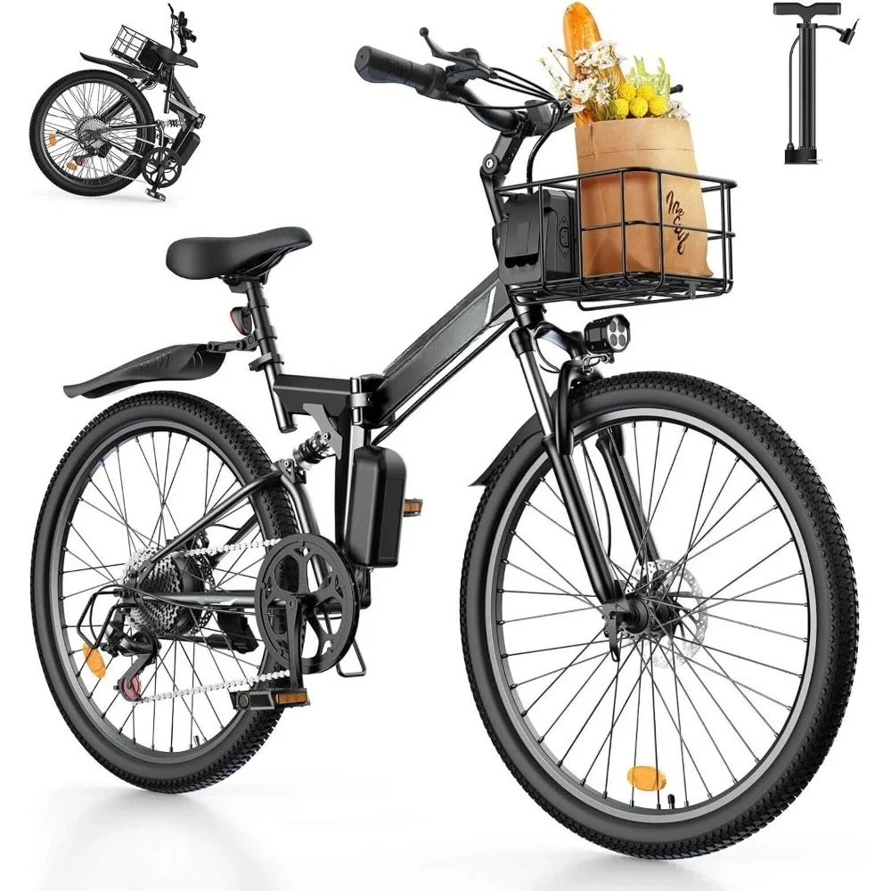 

M40 Folding Electric Bike for Adults 500W Ebike with Basket, Dual USB Charging Ports, Full Suspension, 7 Speed Gearshift