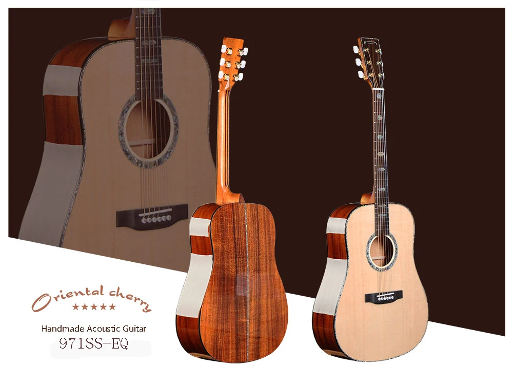 High ending oriental cherry full solid wood acoustic guitars wholesale, musical instruments acoustic guitar factory direct