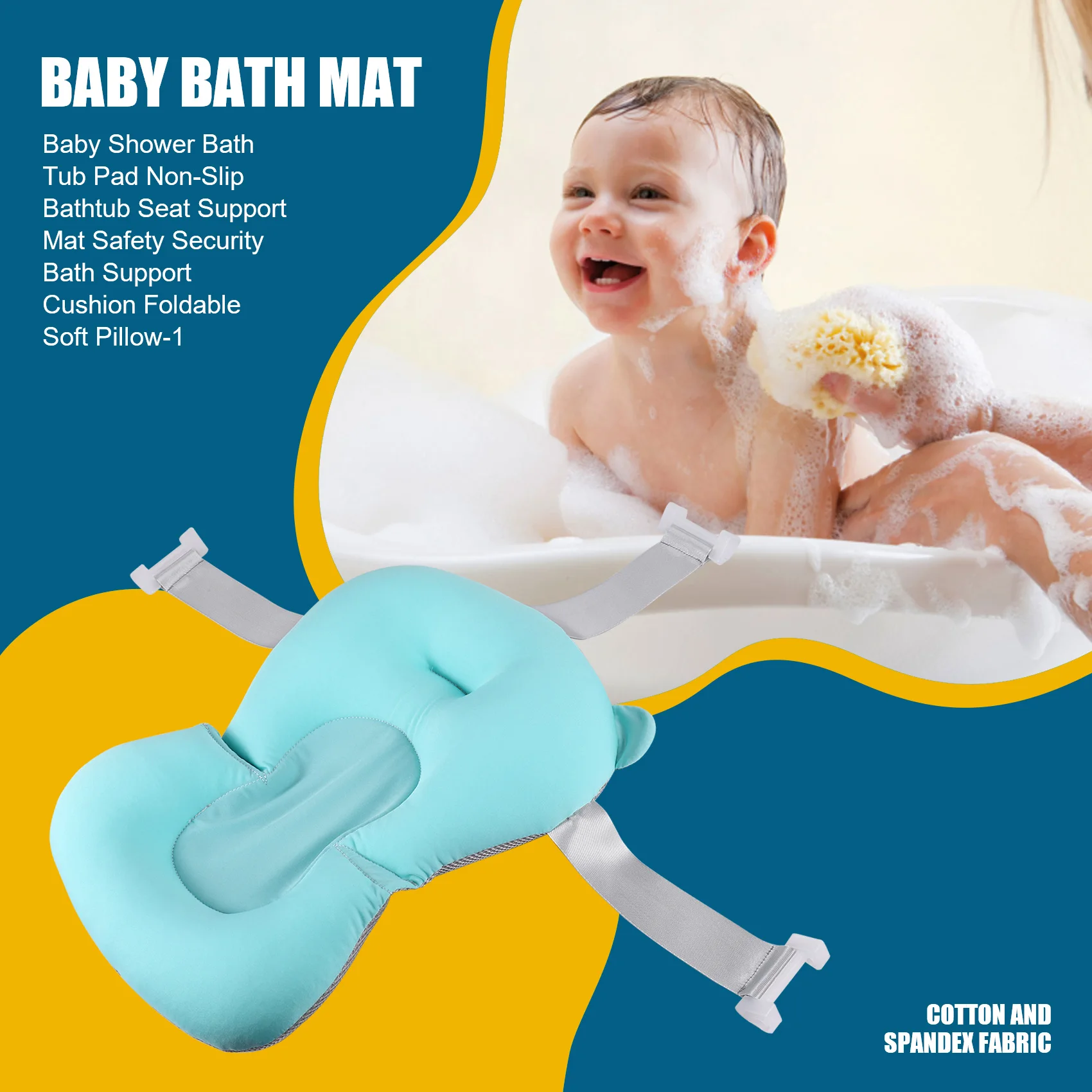 A21Q -Baby Shower Bath Tub Pad Non-Slip Bathtub Seat Support Mat Safety Security Bath Support Cushion Foldable Soft Pillow view 2
