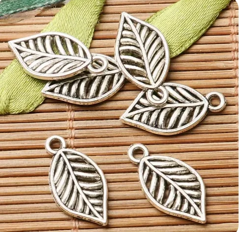 20pcs 19*10mm hole 1.9mm Alloy accessories  antiqued silver  2sided  textured leaf design charms  HWEF2855