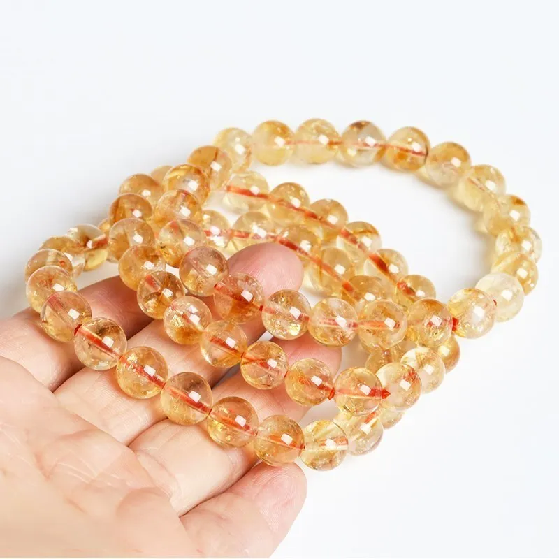 JD Natural Stone Golden Citrine Beaded Bracelets Men Women Yellow Quartz Reiki Healing Strand Bangles Fashion Wristband Jewelry
