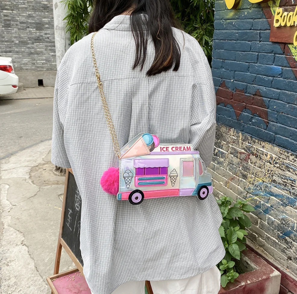 1pcs/lot Ice Cream Car Messenger Bag Laser color Shoulder Bag Women Messenger Bag Crossbody Chain Bag