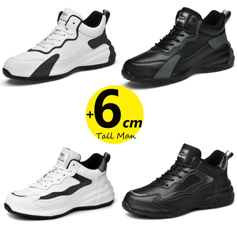 Man Sneakers Booster Elevator Shoes Height Increase Insole 6cm  Taller Heel Lift Chunky