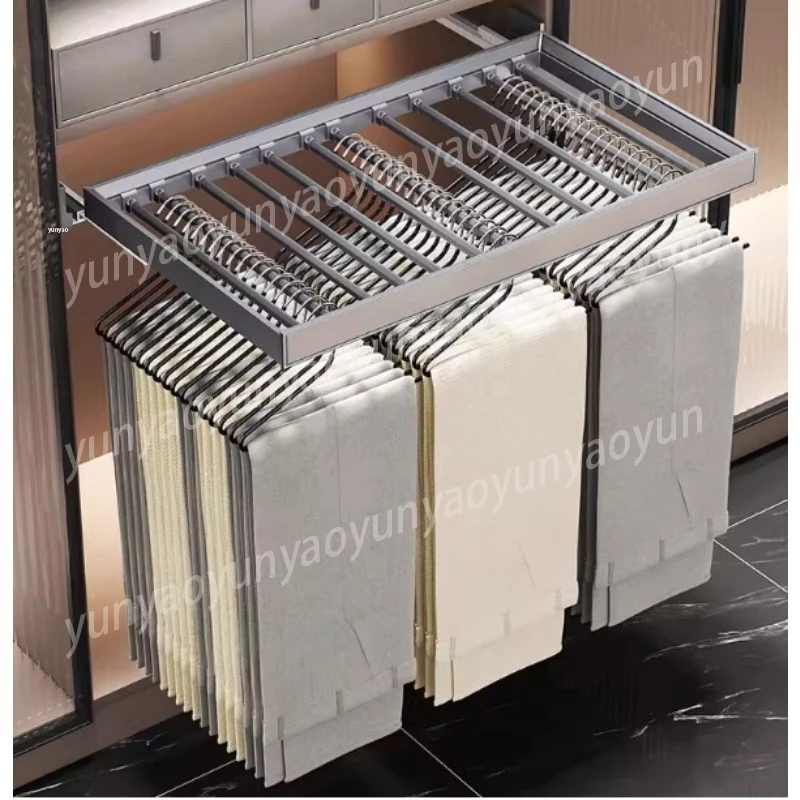 

Pull Out Extendable Pants Hanger for Wardrobe, Heavy Duty Sliding Rail Organizer, Easy Install Closet Storage System