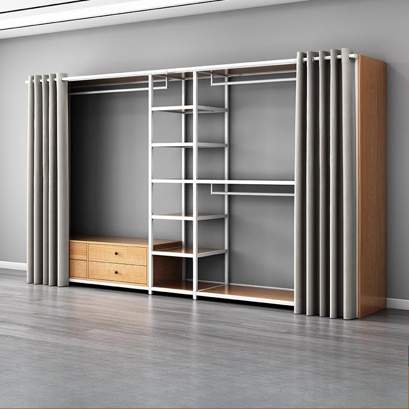 

Open wardrobe rack assembly bedroom floor metal frame hanger